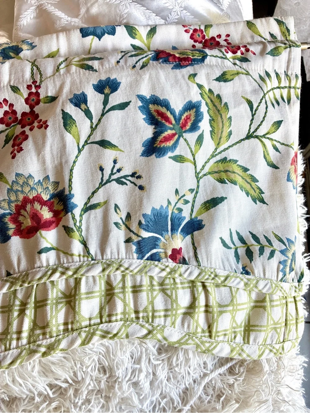 Waverly carolina crewel Floral Valance in Cream Blue, Red Green Accents 50” x 15